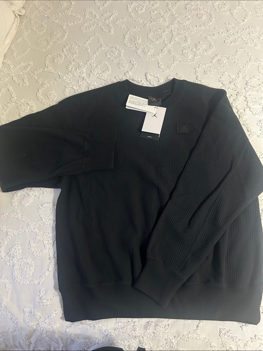 Jordan Black Waffle-Knit Crewneck Sweater